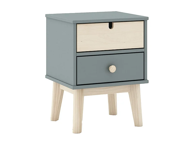 KAINA - Chevet 2 Tiroirs en MDF et Pin Coloris Gris Vert et Naturel