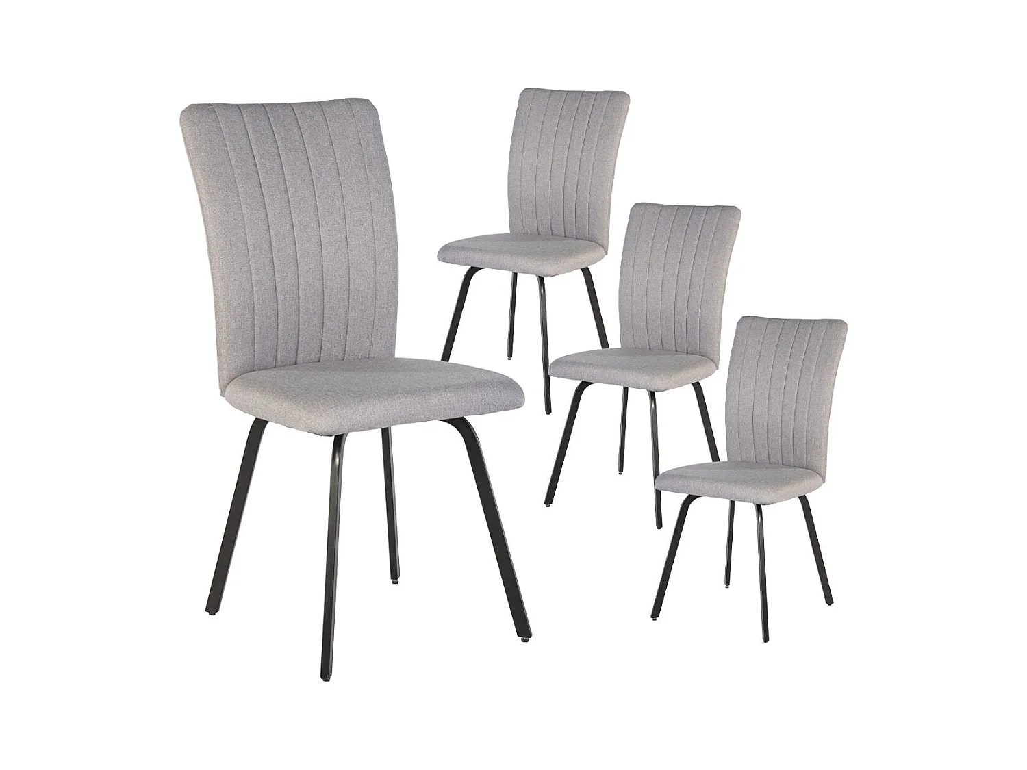 GARROW - Lot de 4 Chaises Tissu Gris Surpiqué Pieds Métal Noir