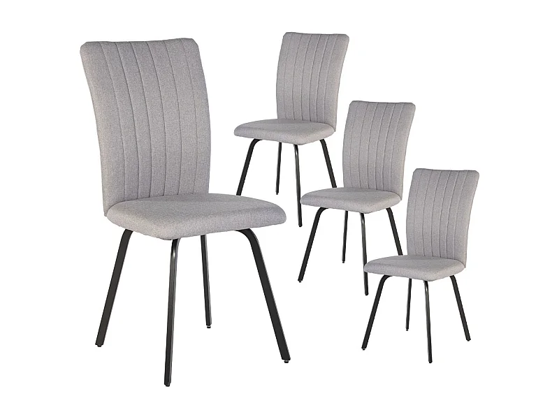 GARROW - Lot de 4 Chaises Tissu Gris Surpiqué Pieds Métal Noir