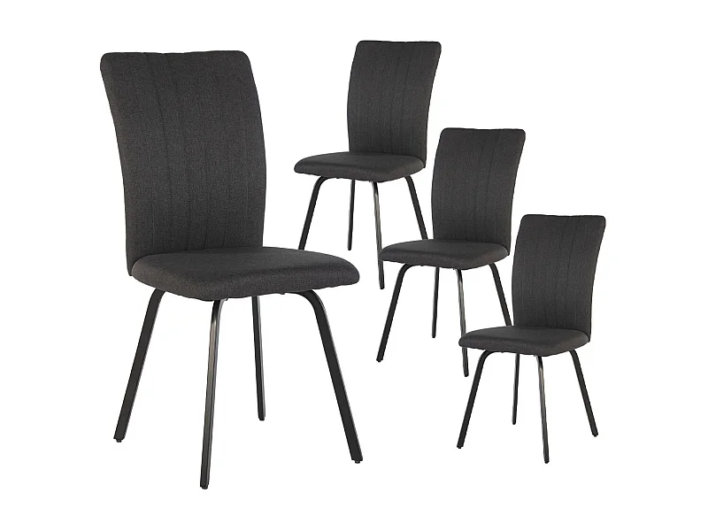 GARROW - Lot de 4 Chaises Tissu Anthracite Surpiqué Pieds Métal Noir