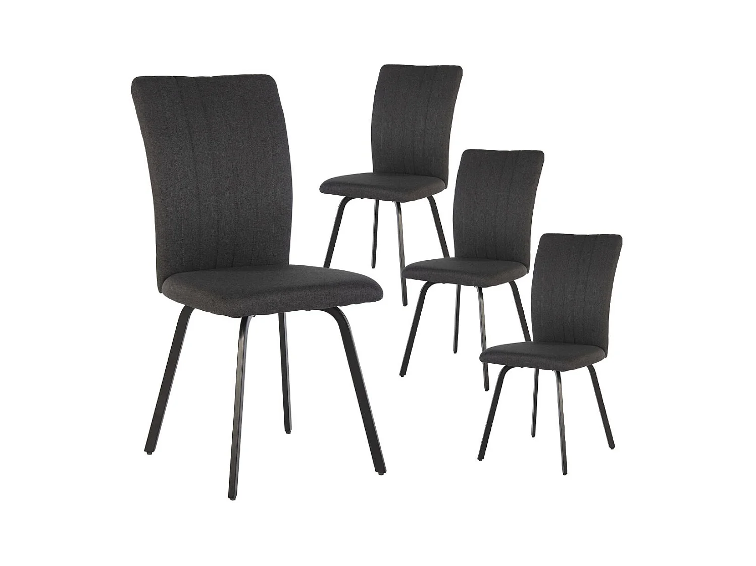 GARROW - Lot de 4 Chaises Tissu Anthracite Surpiqué Pieds Métal Noir