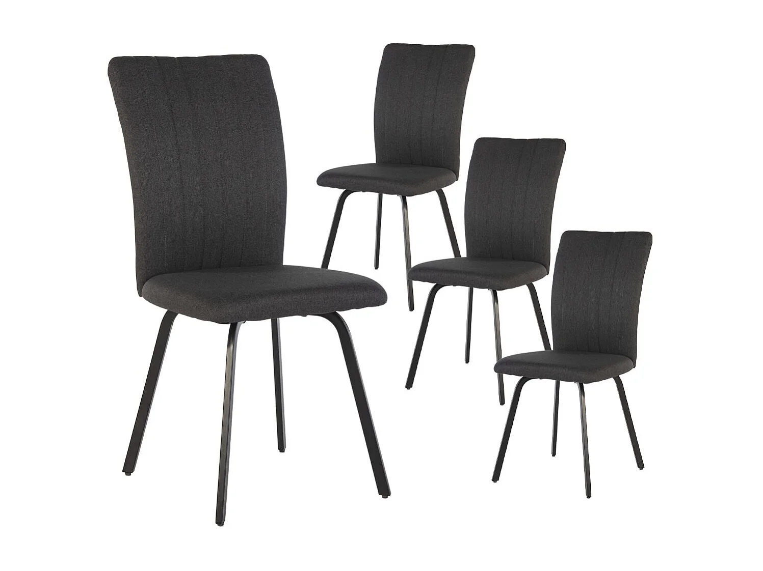 GARROW - Lot de 4 Chaises Tissu Anthracite Surpiqué Pieds Métal Noir