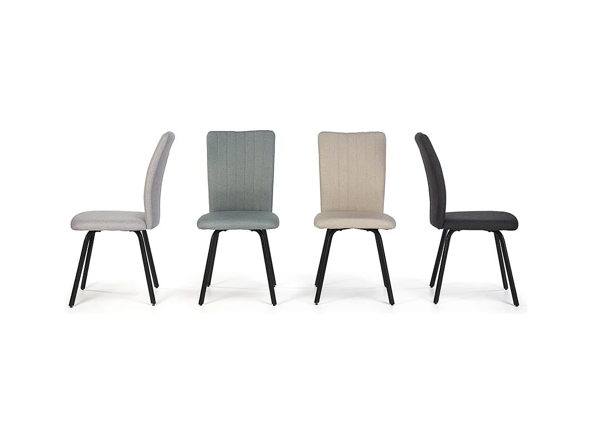 GARROW - Lot de 4 Chaises Tissu Turquoise Surpiqué Pieds Métal Noir