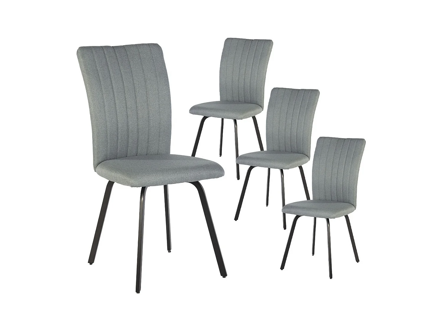 GARROW - Lot de 4 Chaises Tissu Turquoise Surpiqué Pieds Métal Noir