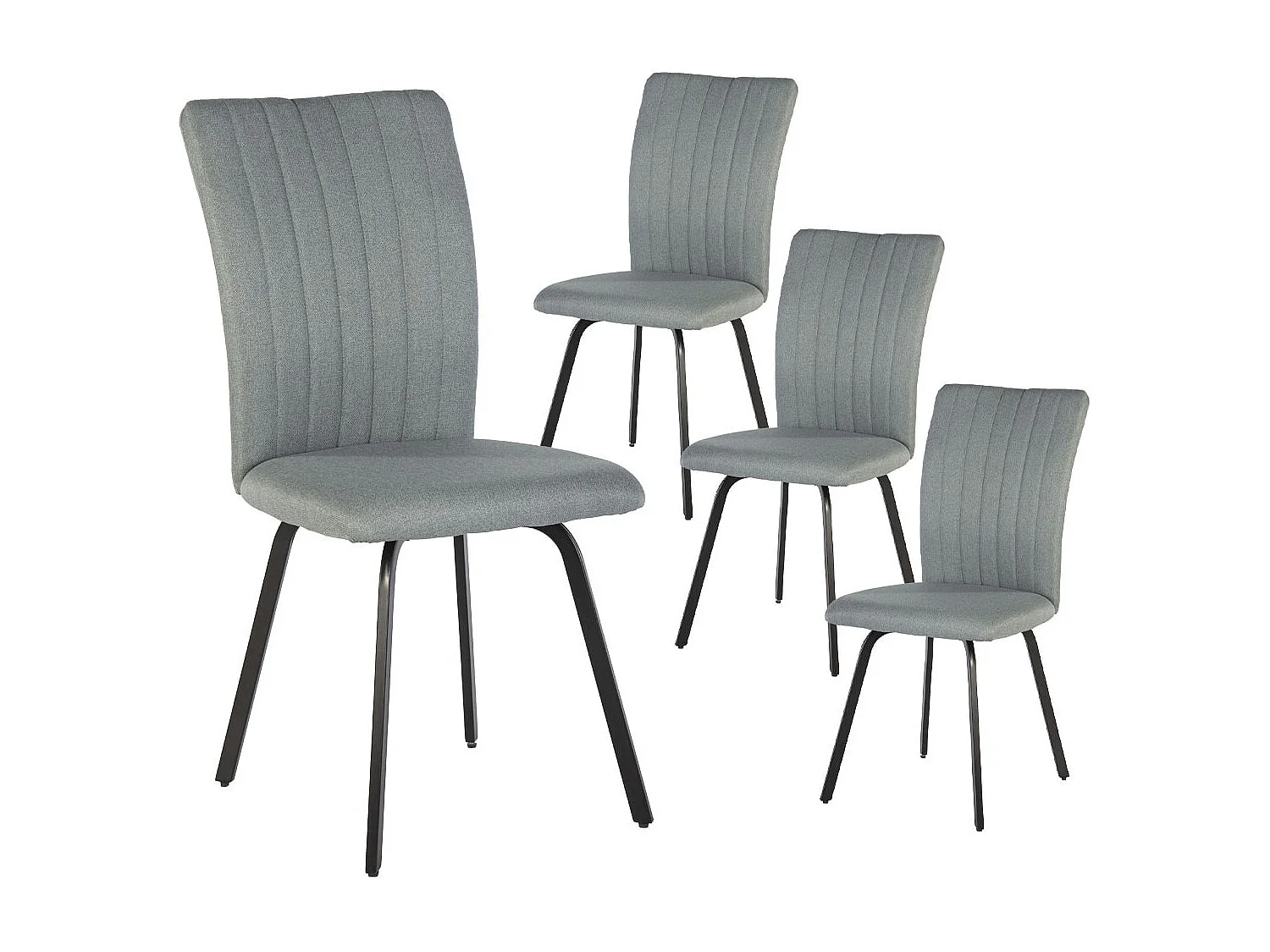 GARROW - Lot de 4 Chaises Tissu Turquoise Surpiqué Pieds Métal Noir