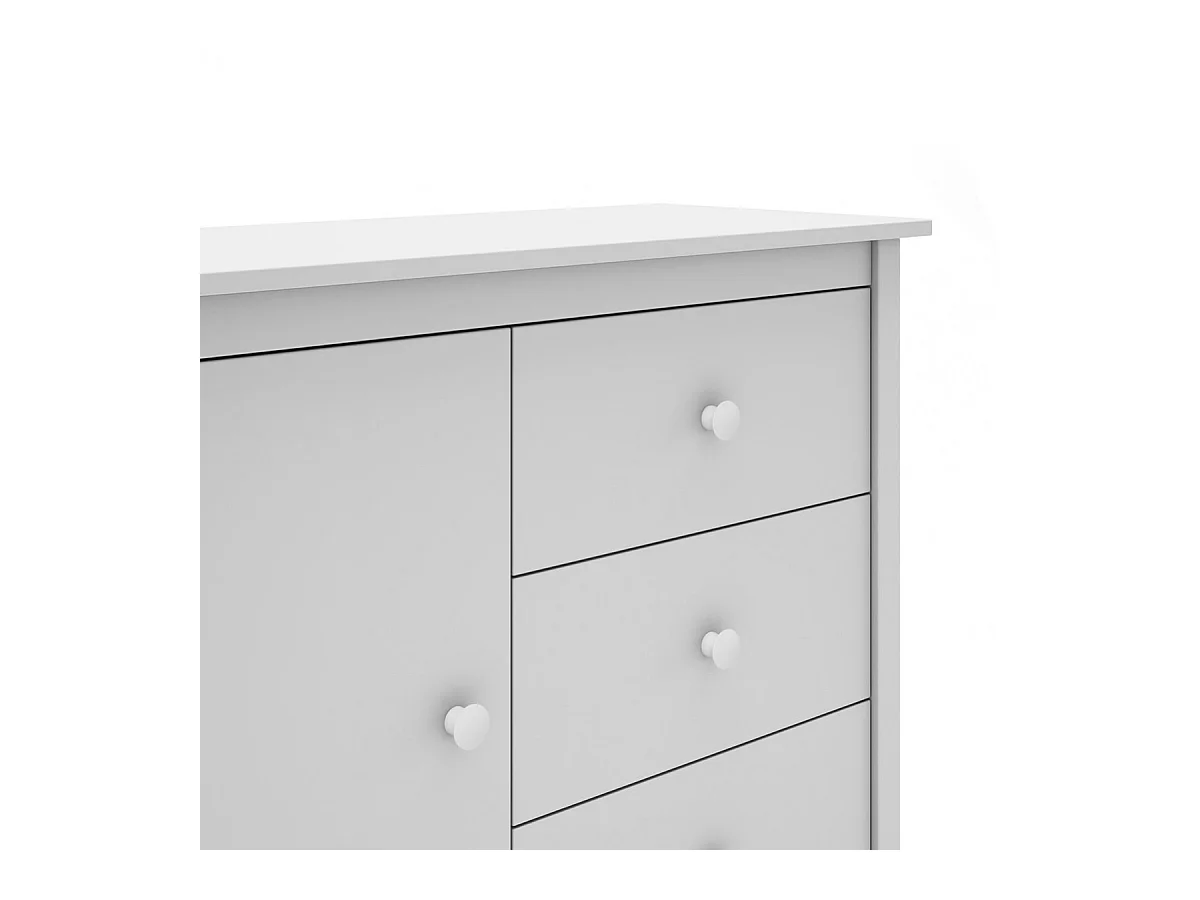 DAVA - Meuble de Rangement 1 Porte 3 Tiroirs en Pin Massif Blanc