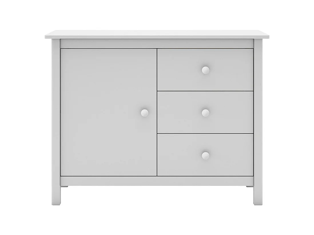 DAVA - Meuble de Rangement 1 Porte 3 Tiroirs en Pin Massif Blanc