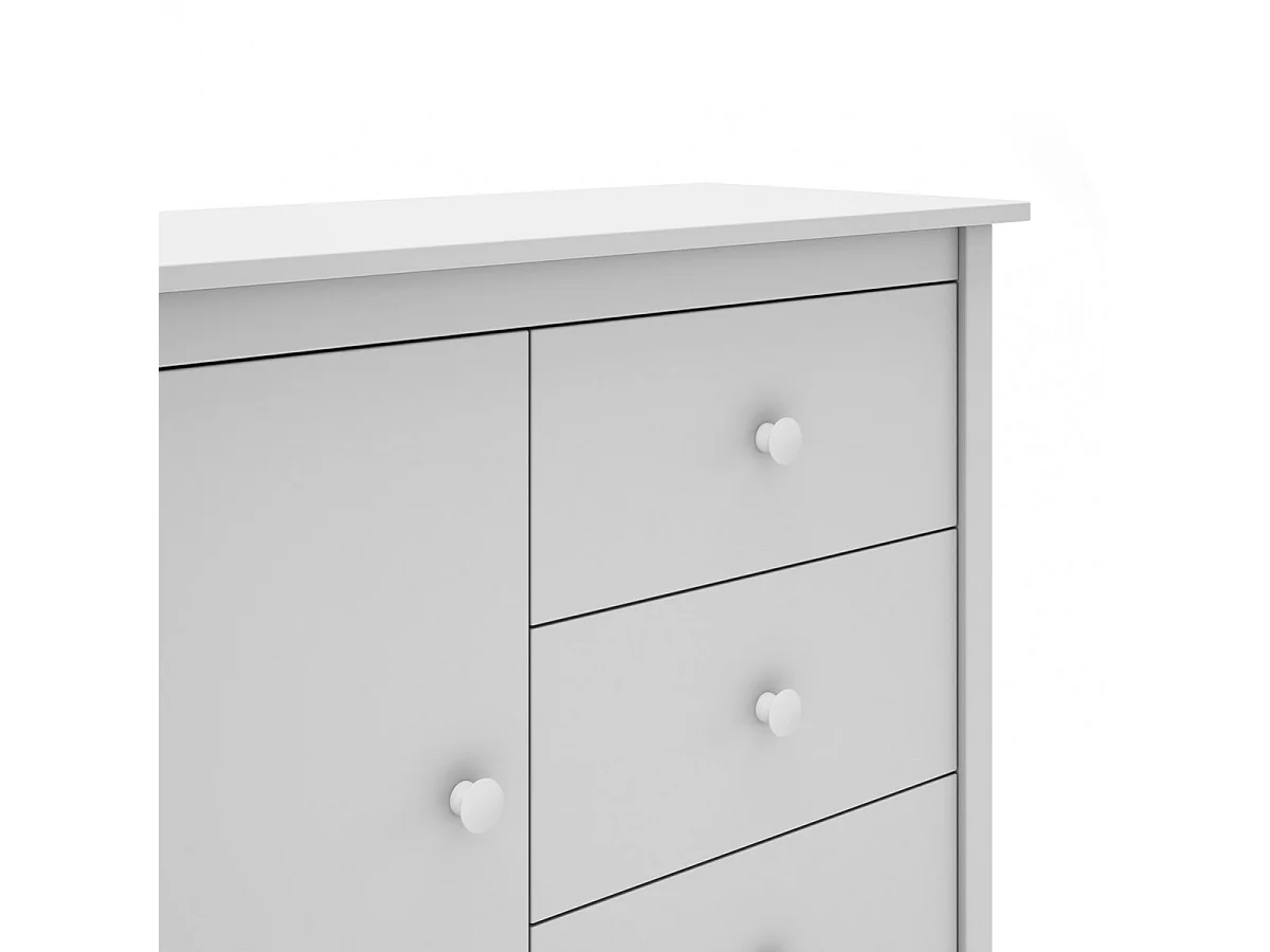 DAVA - Meuble de Rangement 1 Porte 3 Tiroirs en Pin Massif Blanc