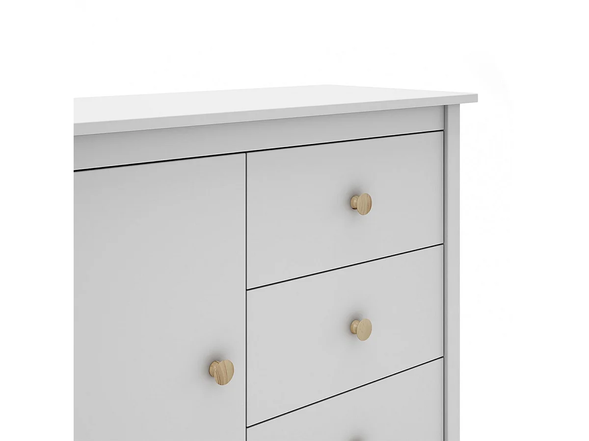 DAVA - Meuble de Rangement 1 Porte 3 Tiroirs en Pin Massif Blanc