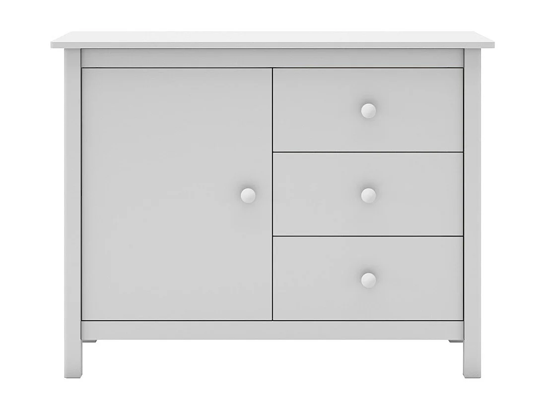 DAVA - Meuble de Rangement 1 Porte 3 Tiroirs en Pin Massif Blanc