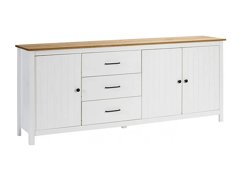 TINA - Buffet Bas 3 Portes 3 Tiroirs Bois Ciré et Blanc
