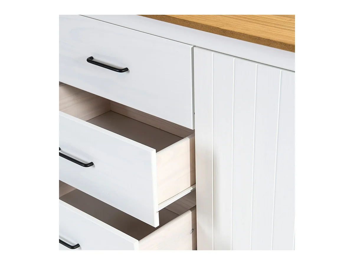 TINA - Buffet Bas 3 Portes 3 Tiroirs Bois Ciré et Blanc