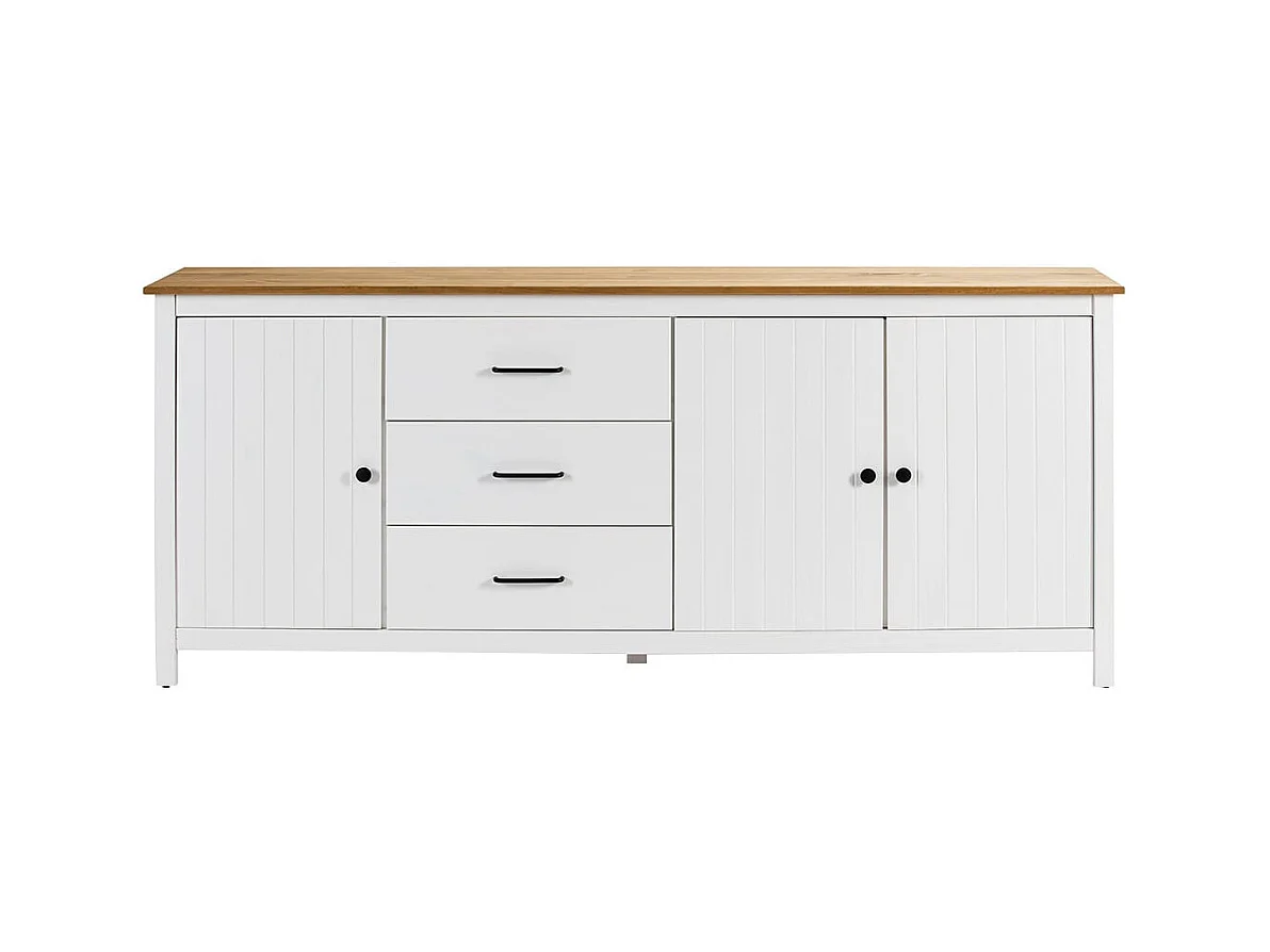 TINA - Buffet Bas 3 Portes 3 Tiroirs Bois Ciré et Blanc