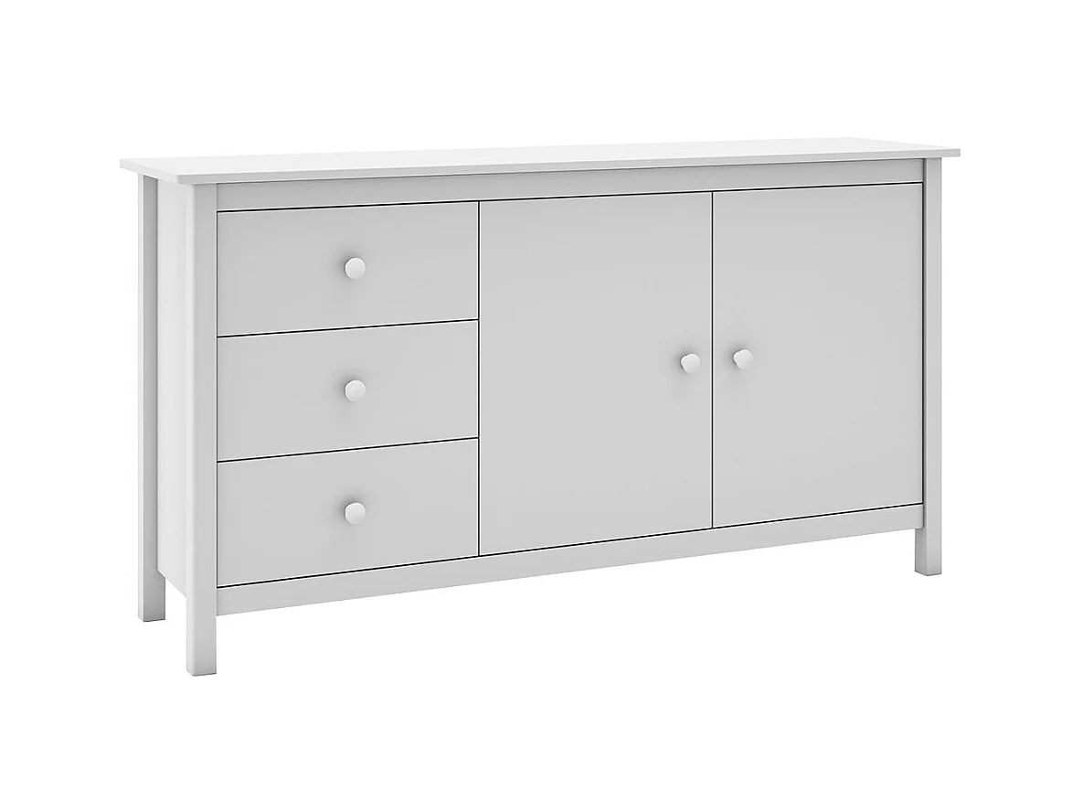 DAVA - Buffet L.130cm 2 Portes 3 Tiroirs en Pin Massif Blanc
