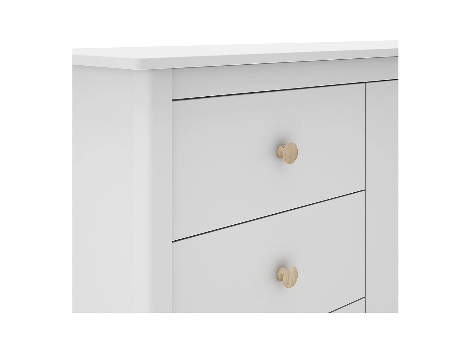DAVA - Buffet L.130cm 2 Portes 3 Tiroirs en Pin Massif Blanc
