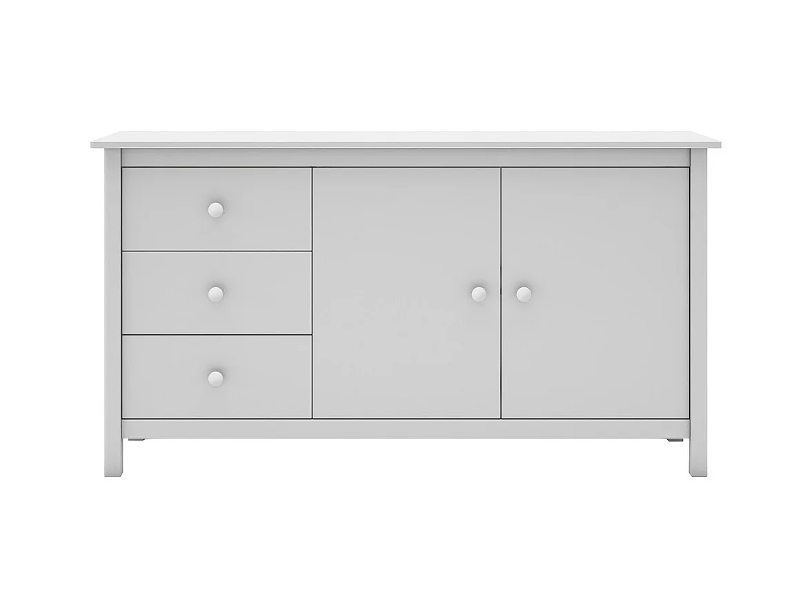 DAVA - Buffet L.130cm 2 Portes 3 Tiroirs en Pin Massif Blanc