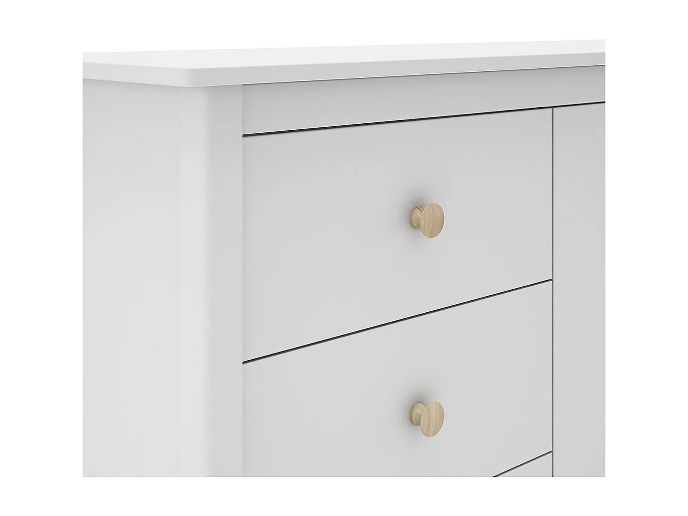 DAVA - Buffet L.130cm 2 Portes 3 Tiroirs en Pin Massif Blanc