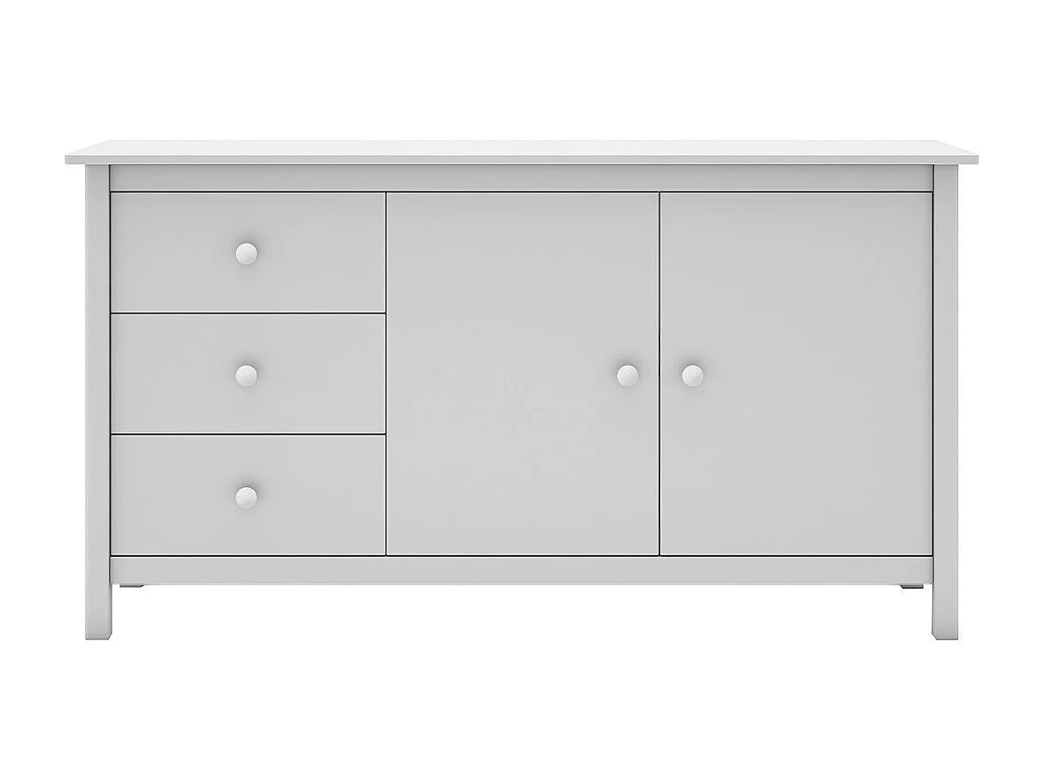 DAVA - Buffet L.130cm 2 Portes 3 Tiroirs en Pin Massif Blanc