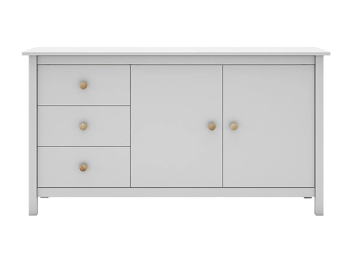 DAVA - Buffet L.130cm 2 Portes 3 Tiroirs en Pin Massif Blanc