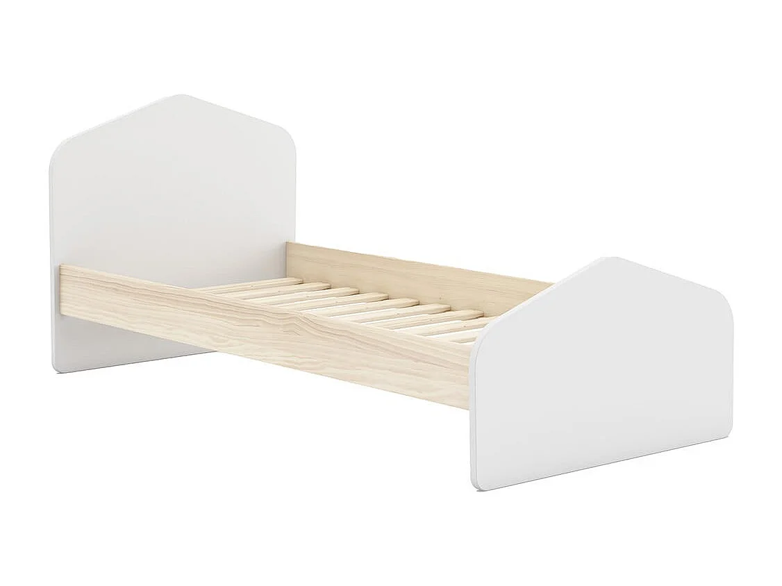 KAINA - Lit 90x190cm MDF et Pin Coloris Blanc et Naturel