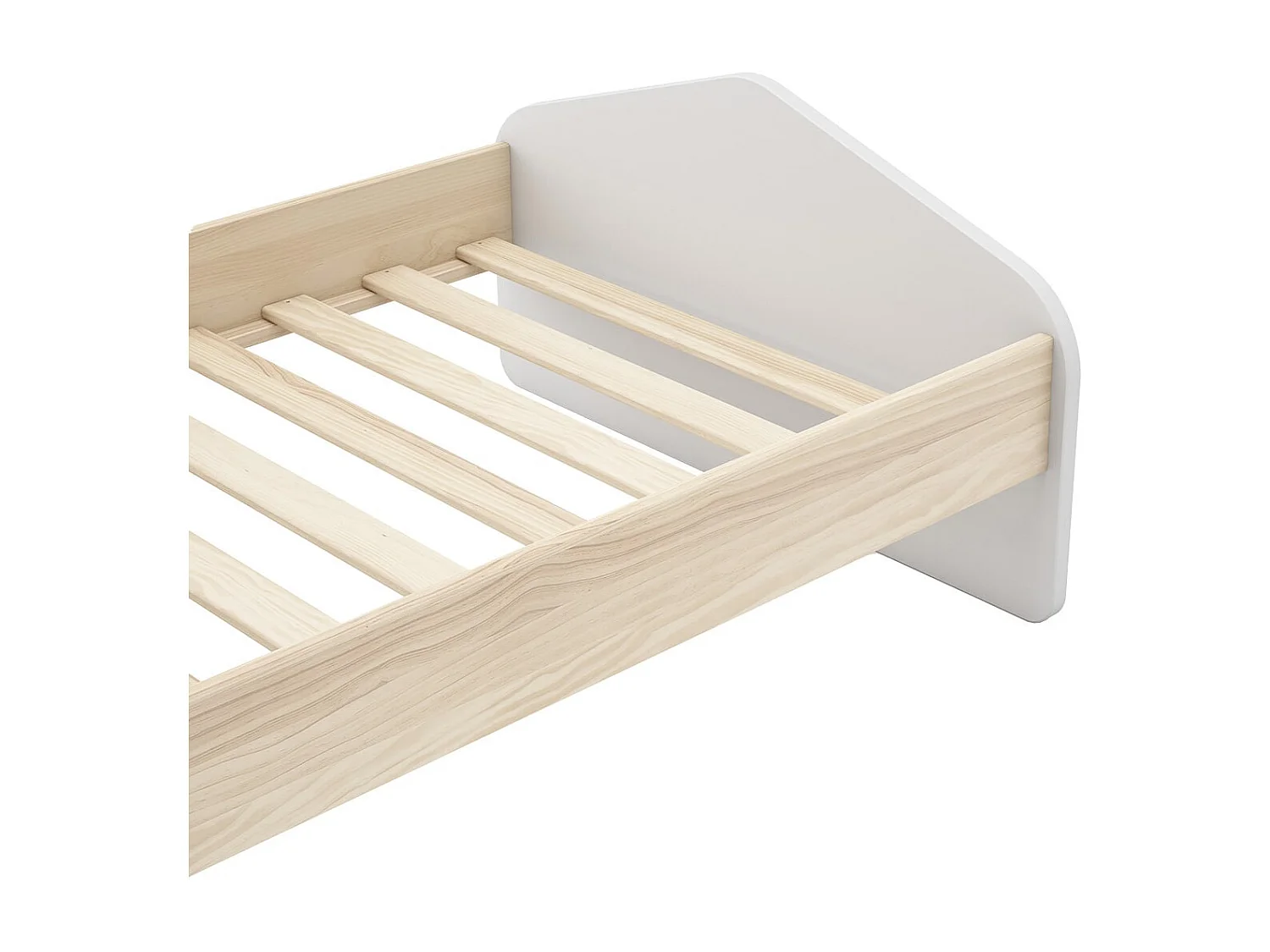 KAINA - Lit 90x190cm MDF et Pin Coloris Blanc et Naturel