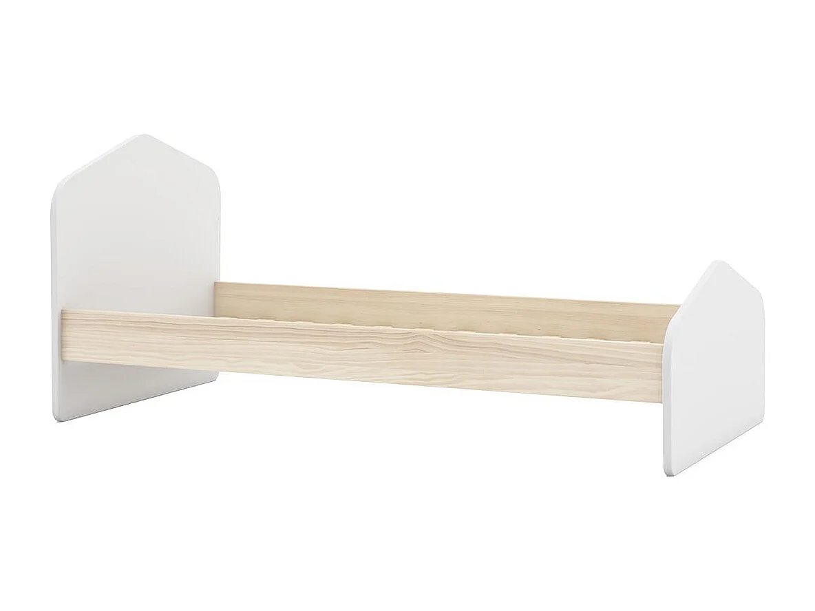 KAINA - Lit 90x190cm MDF et Pin Coloris Blanc et Naturel