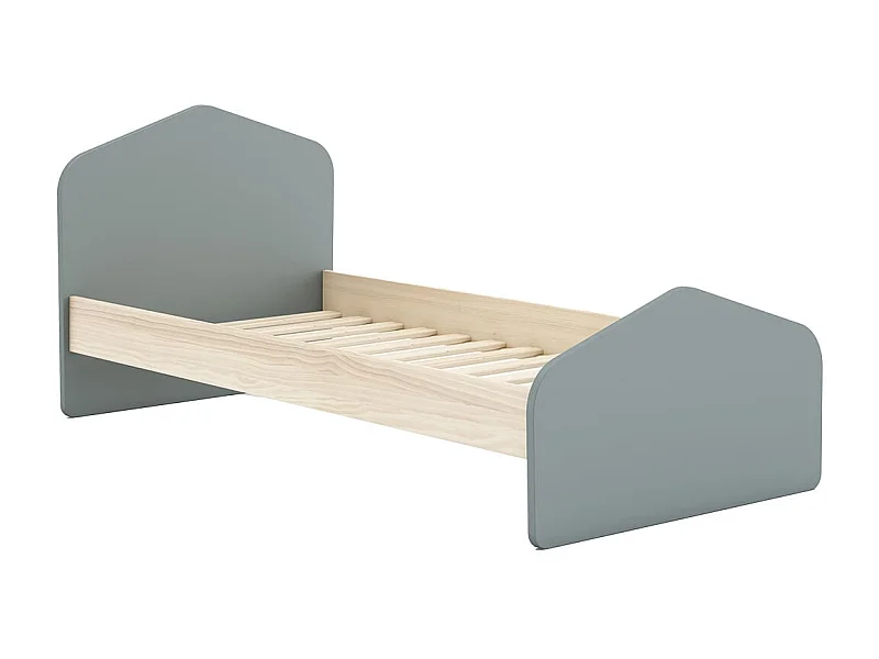 KAINA - Lit 90x190cm MDF et Pin Coloris Gris Vert et Naturel