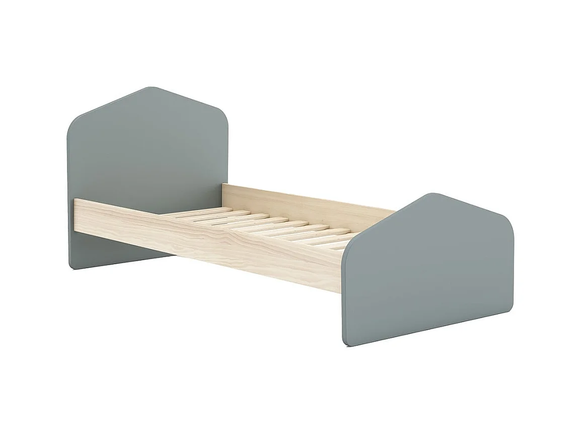 KAINA - Lit 90x190cm MDF et Pin Coloris Gris Vert et Naturel