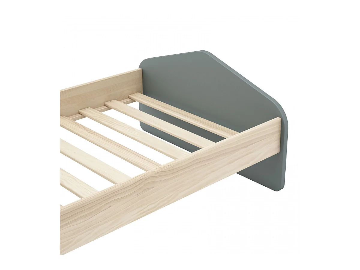 KAINA - Lit 90x190cm MDF et Pin Coloris Gris Vert et Naturel