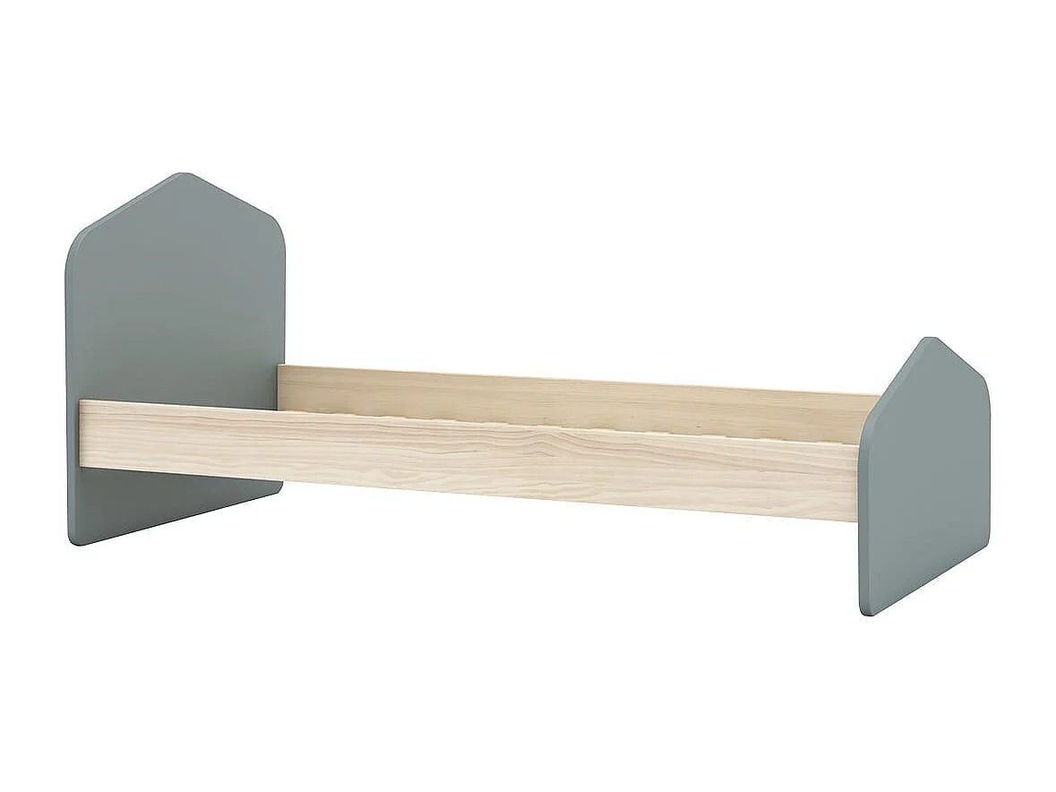 KAINA - Lit 90x190cm MDF et Pin Coloris Gris Vert et Naturel