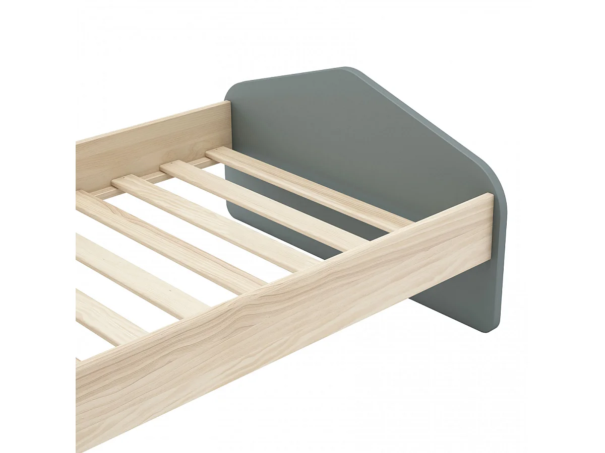 KAINA - Lit 90x190cm MDF et Pin Coloris Gris Vert et Naturel