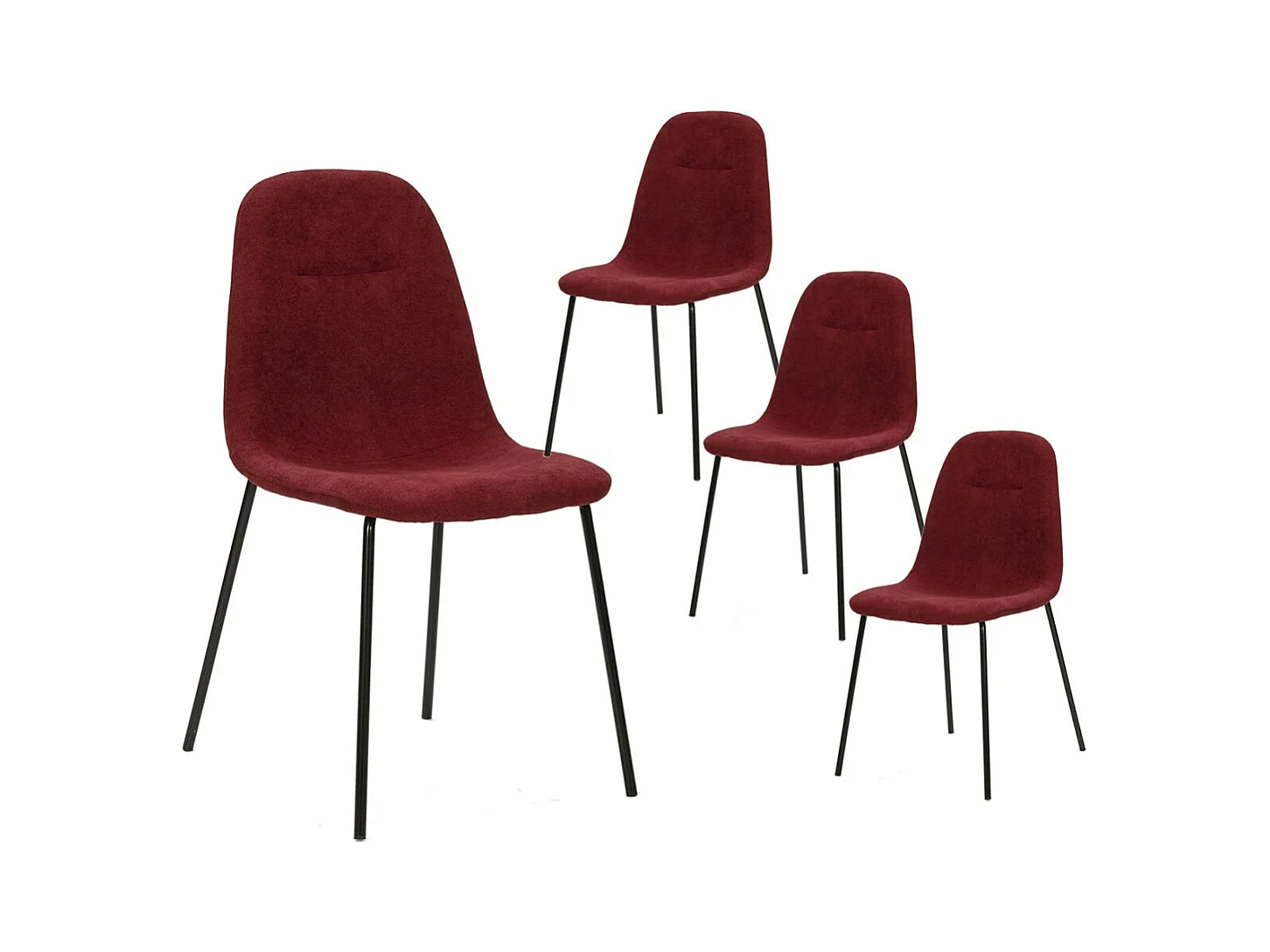 MARBIE - Lot de 4 Chaises Tissu Rouge Piétement Métal Noir
