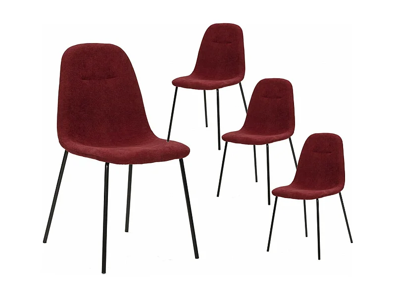MARBIE - Lot de 4 Chaises Tissu Rouge Piétement Métal Noir