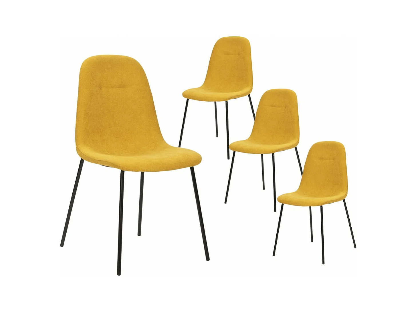 MARBIE - Lot de 4 Chaises Tissu Jaune Piétement Métal Noir