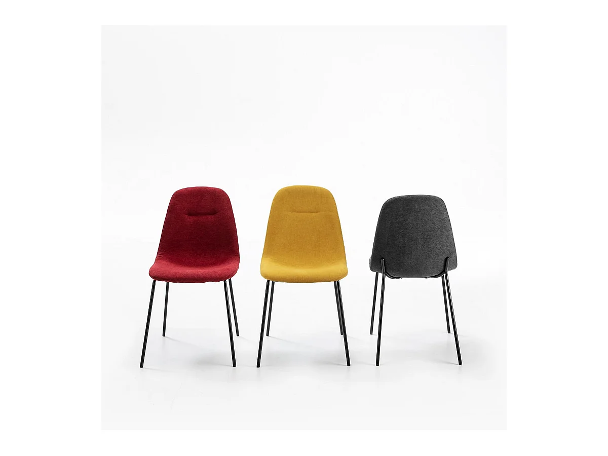 MARBIE - Lot de 4 Chaises Tissu Jaune Piétement Métal Noir