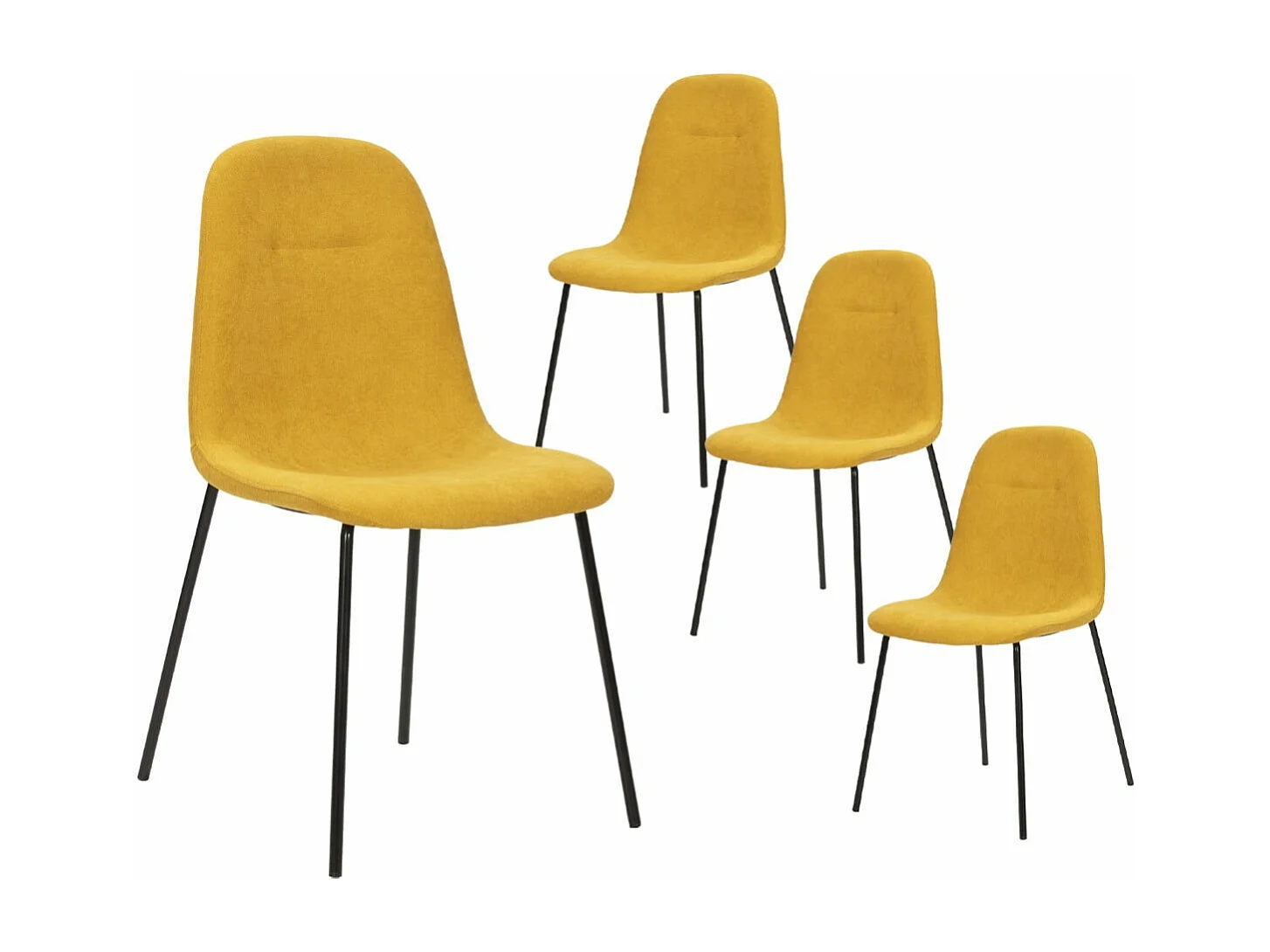 MARBIE - Lot de 4 Chaises Tissu Jaune Piétement Métal Noir
