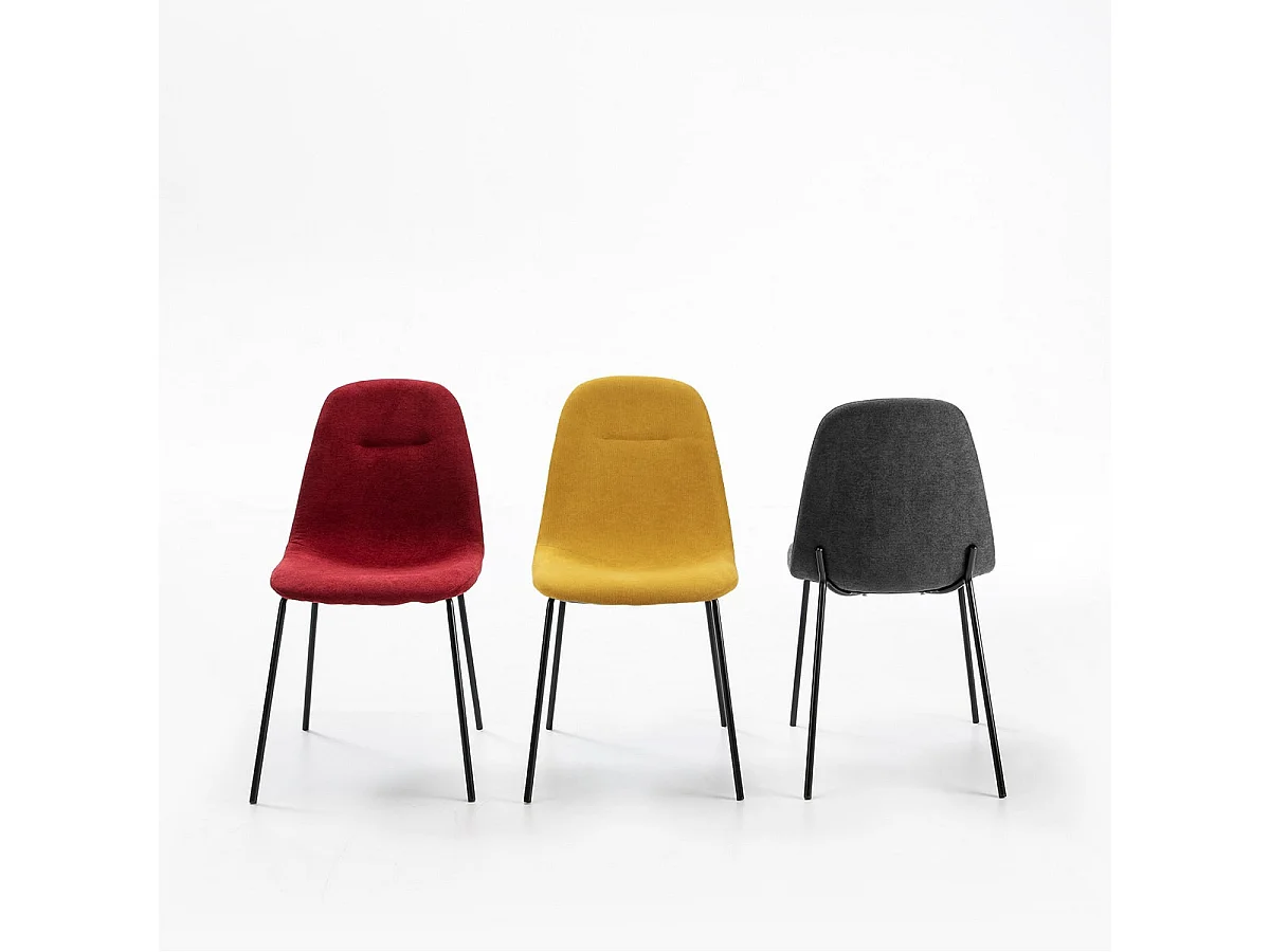 MARBIE - Lot de 4 Chaises Tissu Jaune Piétement Métal Noir