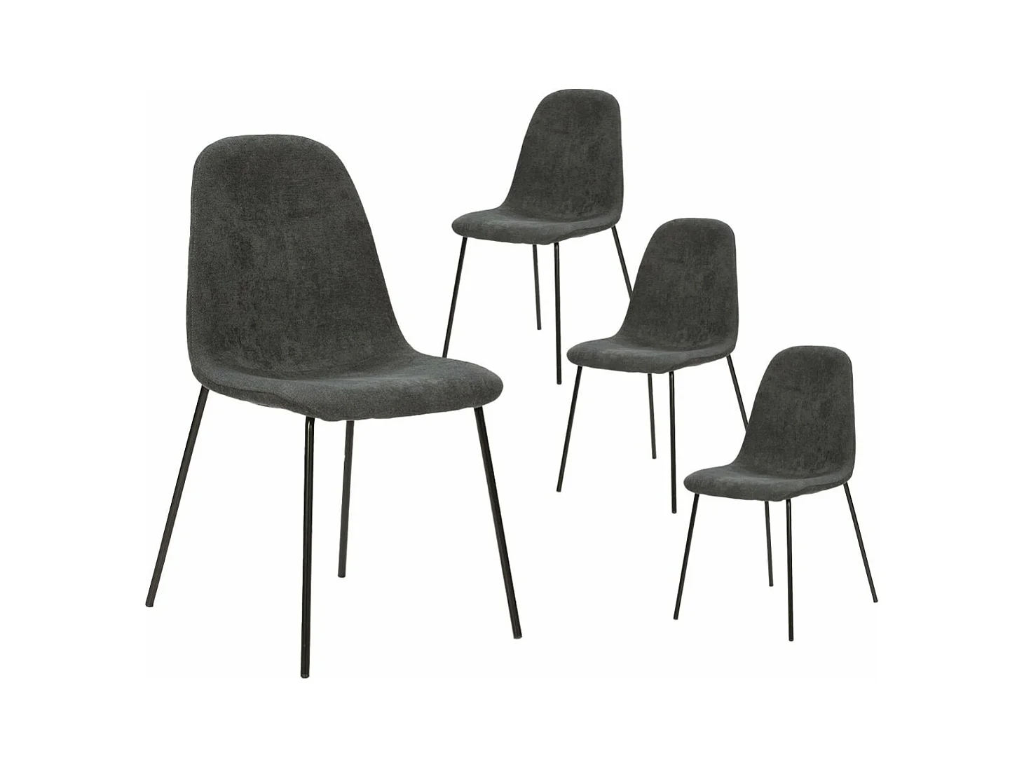 MARBIE - Lot de 4 Chaises Tissu Gris Anthracite Piétement Métal Noir