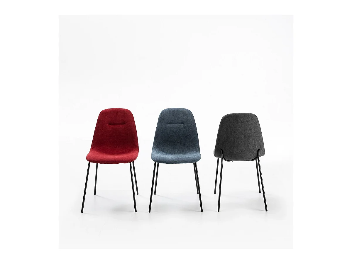 MARBIE - Lot de 4 Chaises Tissu Gris Anthracite Piétement Métal Noir