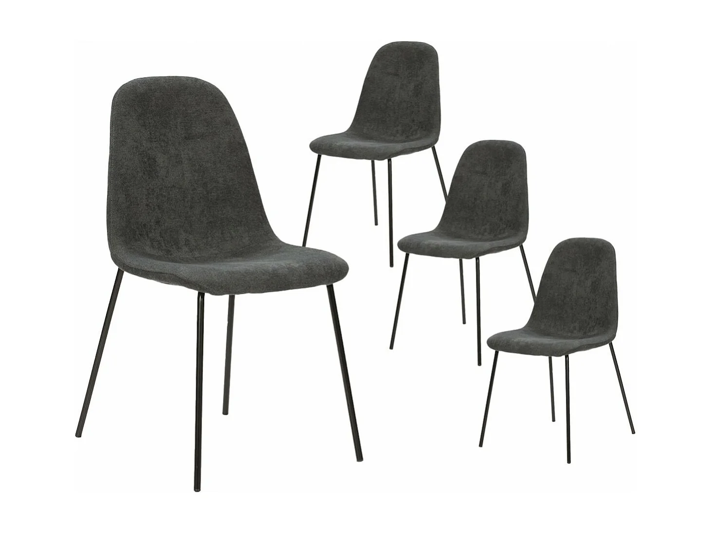 MARBIE - Lot de 4 Chaises Tissu Gris Anthracite Piétement Métal Noir