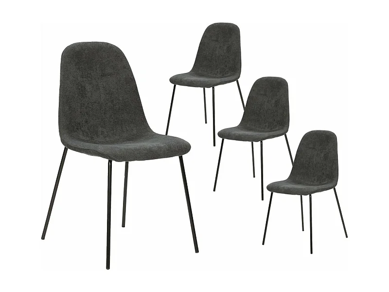 MARBIE - Lot de 4 Chaises Tissu Gris Anthracite Piétement Métal Noir