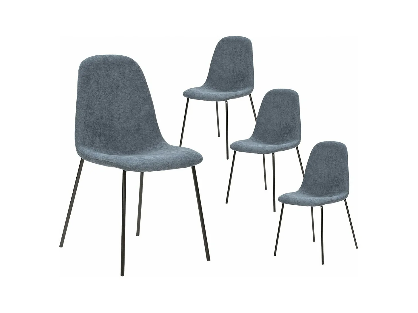 MARBIE - Lot de 4 Chaises Tissu Bleu Piétement Métal Noir