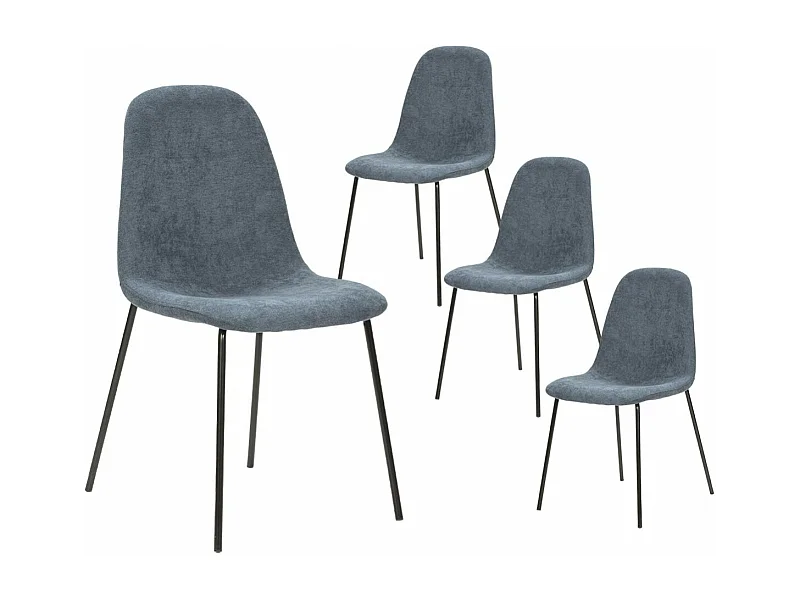 MARBIE - Lot de 4 Chaises Tissu Bleu Piétement Métal Noir