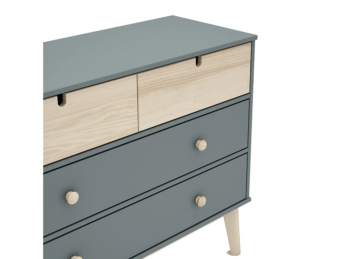 KAINA - Commode 4 Tiroirs MDF et Pin Coloris Gris Vert et Naturel