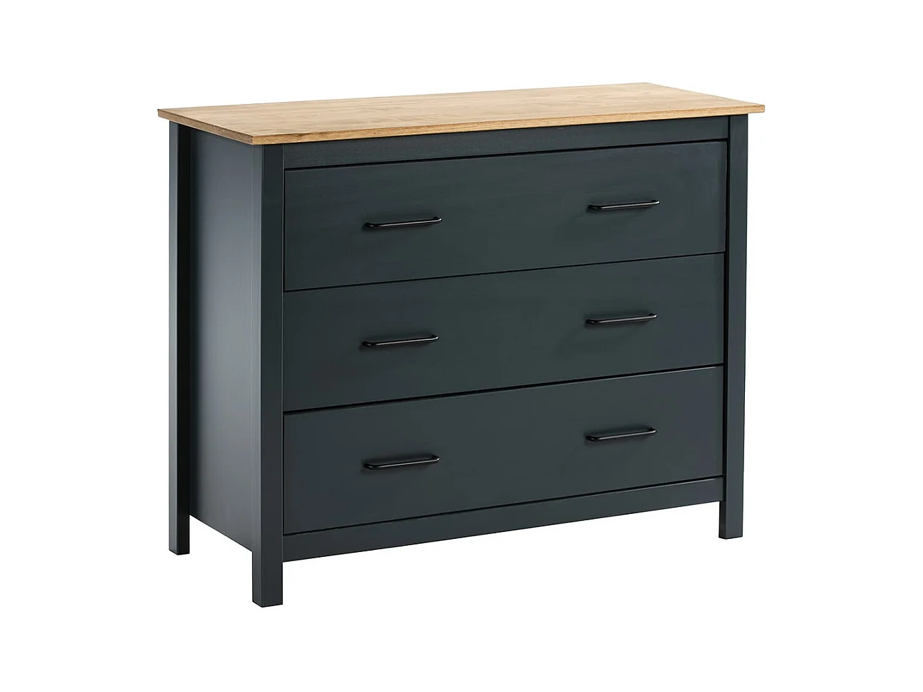 TINA - Commode 3 Tiroirs Bois Ciré coloris Bleu Pétrole