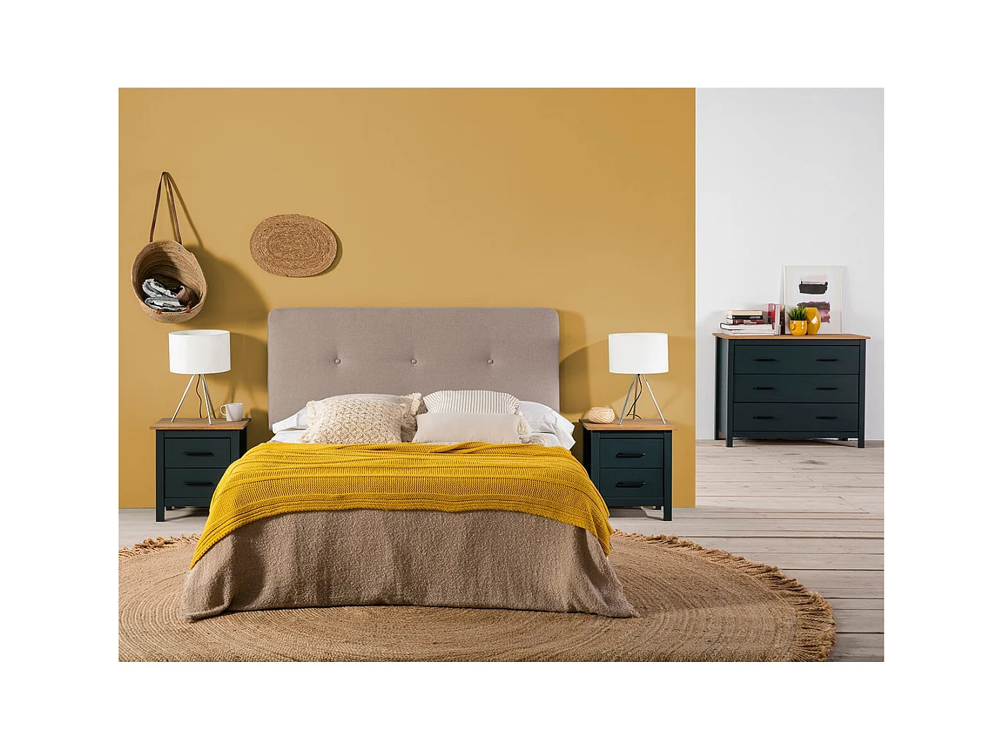 TINA - Commode 3 Tiroirs Bois Ciré coloris Bleu Pétrole