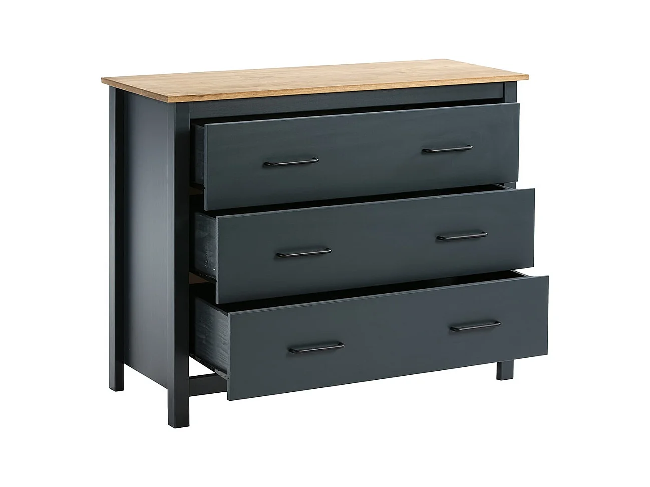 TINA - Commode 3 Tiroirs Bois Ciré coloris Bleu Pétrole