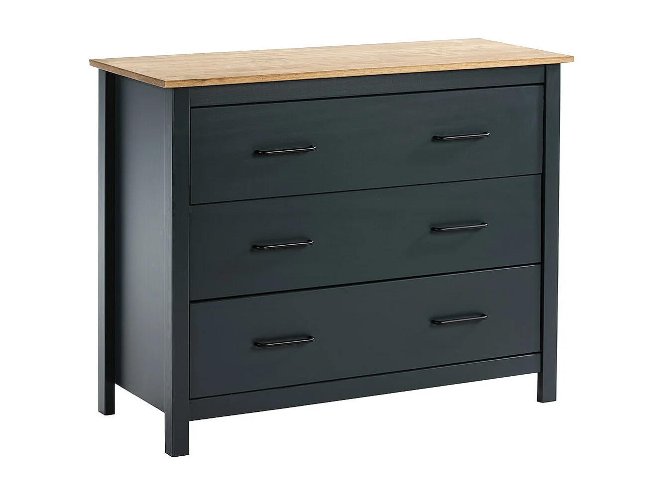 TINA - Commode 3 Tiroirs Bois Ciré coloris Bleu Pétrole