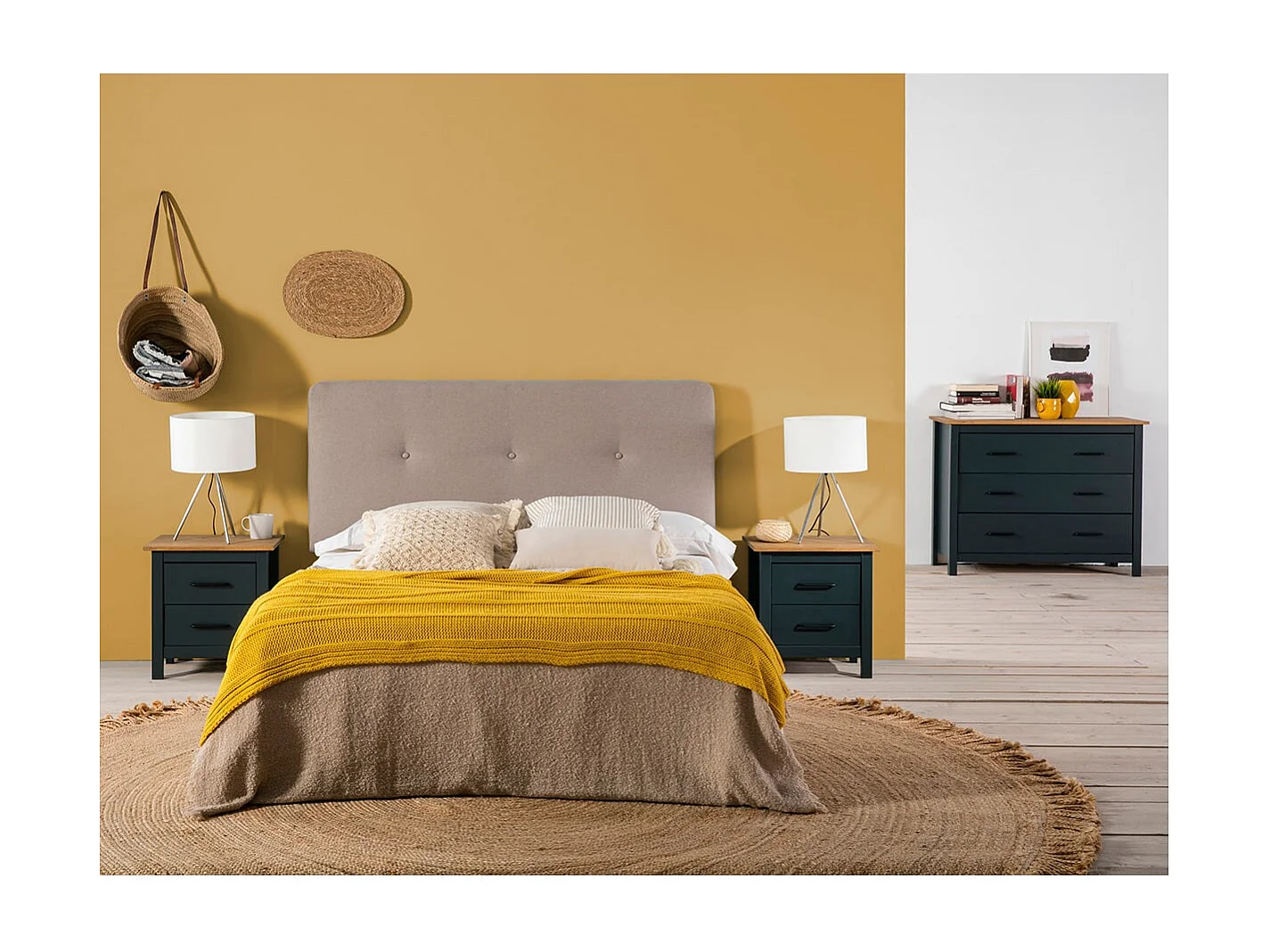 TINA - Commode 3 Tiroirs Bois Ciré coloris Bleu Pétrole