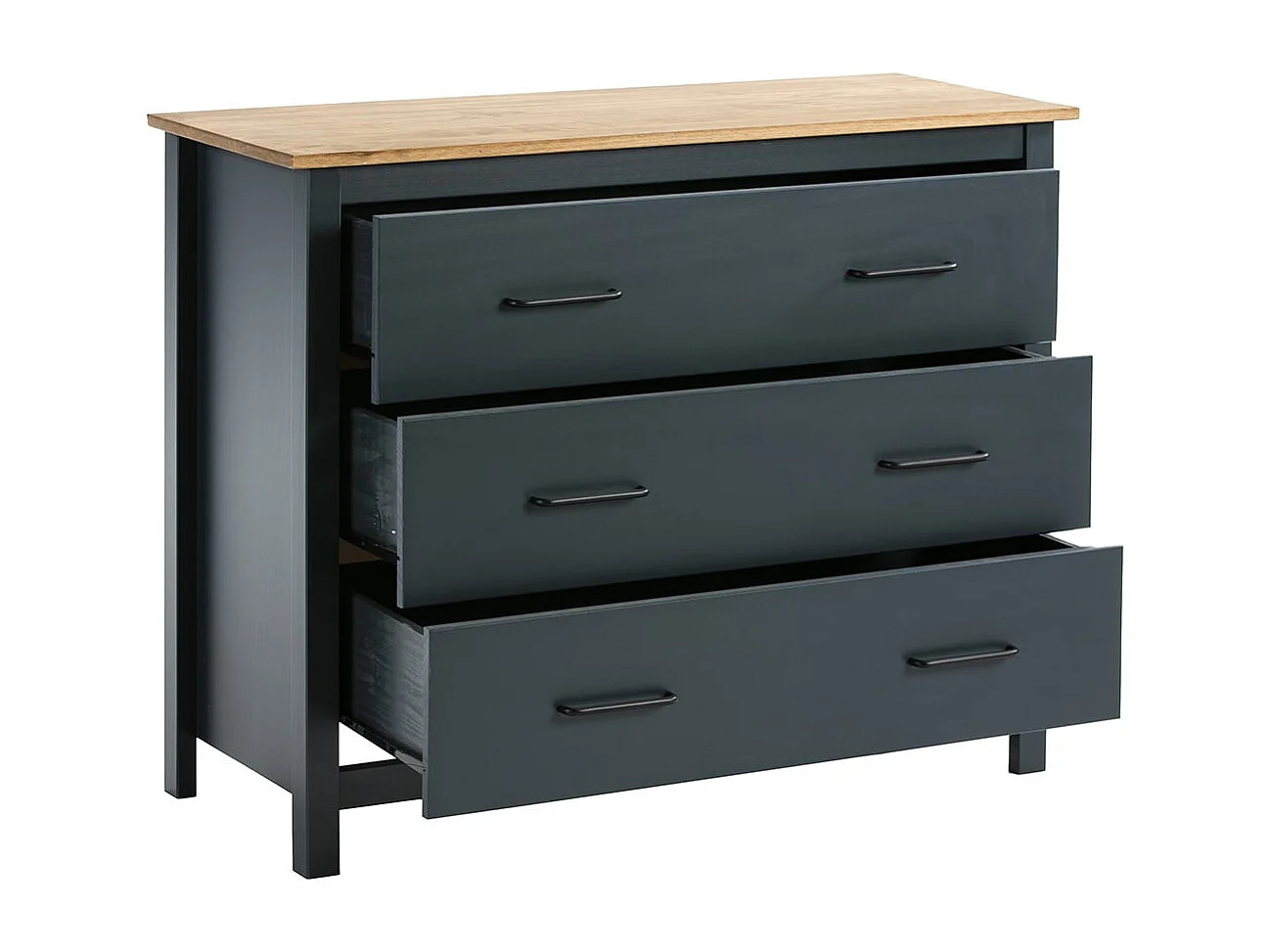 TINA - Commode 3 Tiroirs Bois Ciré coloris Bleu Pétrole